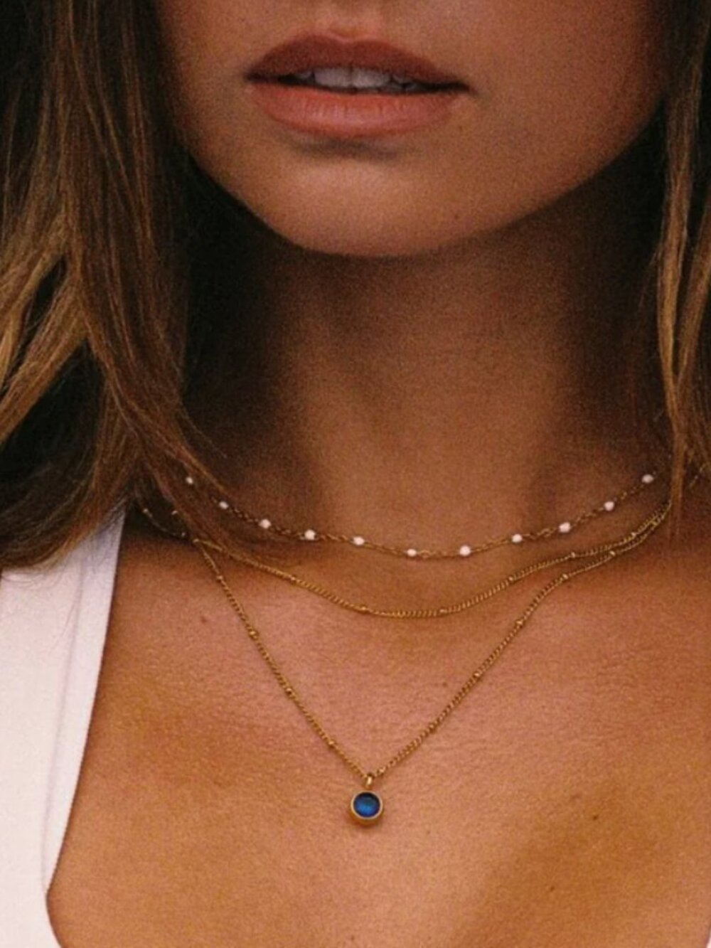 Atolea - White Beaded Choker - Gold - Picture 2 of 4